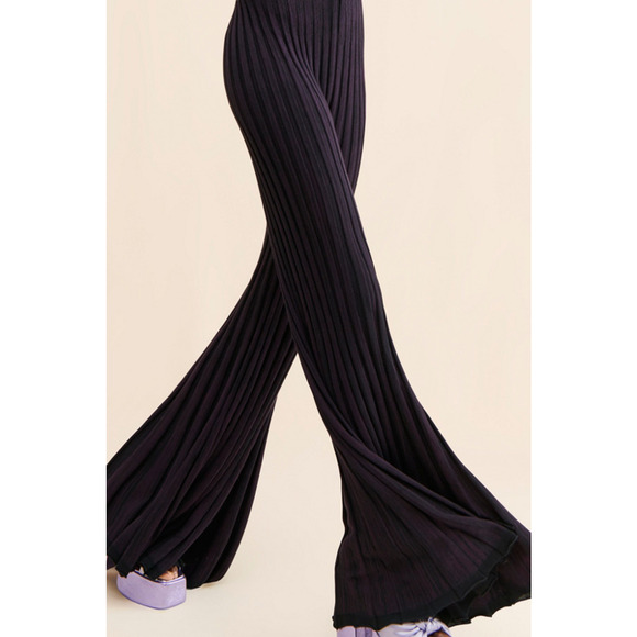 New Free People Lady Luck Jumpsuit $168 X-SMALL Plum Ribbed Knit Wide-leg - Picture 6 of 8